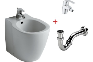 Комплект Биде напольное Ideal Standard Connect E799501 + Смеситель Grohe Eurosmart 32929002 для биде + Сифон для биде Grohe 28946000