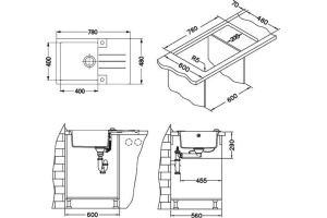 Мойка ALVEUS GRANITAL ROCK 130 CARBON-G91 780x480x180; 1x с сифоном 1105296, - 3