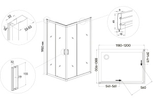Душевой уголок Veconi Rovigo RV-14 120x90 профиль черный (RV14-12090-01-C5) - 3