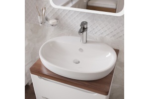 Мебель для ванной STWORKI Берген 80 белая с темной столешницей, раковина DIWO Самара 0116 - 3