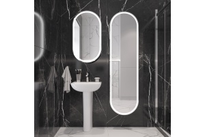 Комплект раковина с пьедесталом  Раковина STWORKI Дублин 45 + Зеркало-шкаф STWORKI Мальмё МВК074 45, с подсветкой, белый, прямоугольный, навесной, ова