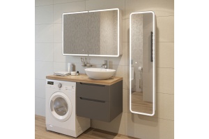 Мебель для ванной STWORKI Берген 60 серая со светлой столешницей 122, раковина Moduo 55 Leaf, L - 2