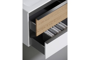 Тумба под раковину Sancos Delta 99х44 левая белая - светлое дерево - 3