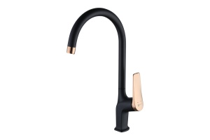 Смеситель Lemark Bronx LM3705BLR для кухни, с высоким поворотным изливом, черный/розовое золото