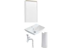 Комплект раковина с пьедесталом  Раковина STWORKI Дублин 50 + Зеркало-шкаф STWORKI Дублин 50 с подсветкой, навесное, белое, прямоугольное + Сифон для - 3