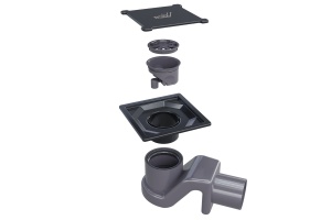 Душевой трап RGW SDR-13B-11 квадрат 110*110 черный Ø 50 мм без ножек, с решеткой