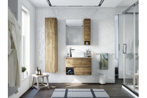 Мебель для ванной STWORKI Карлстад 75 дуб рустикальный, простоун беж, с отверстием для смесителя в столешнице - 2