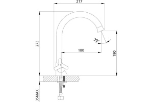 Смеситель двуручный для кухни с поворотным изливом 273мм, хром RS40-72 - 2