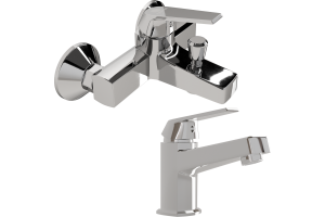 Комплект Смеситель для раковины SM-02cr + Смеситель для ванны с душем SM-03cr