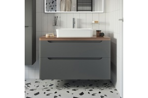 Тумба с раковиной STWORKI Берген 100 серая с темной столешницей, Bocchi Sottile 1476-001-012