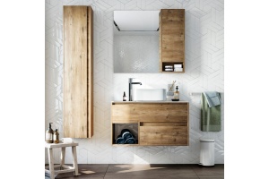Мебель для ванной STWORKI Карлстад 90 дуб рустикальный, роверелла, с отверстием для смесителя в столешнице