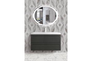 PLATINO База под раковину подвесная с двумя выкатными ящиками, Серый матовый AM-Platino-1000-2C-SO-GM