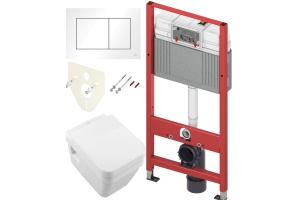 Комплект Система инсталляции для унитазов TECE Base 9400413 4 в 1 с кнопкой смыва + Унитаз подвесной Villeroy & Boch Architectura 5685HR01 alpin