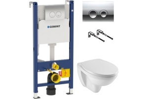 Комплект Система инсталляции для унитазов Geberit Duofix Delta 458.124.21.1 3 в 1 с кнопкой смыва + Чаша для унитаза подвесного Jacob Delafon Patio EDV102-00