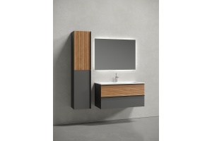 Тумба под раковину Sancos Delta 99х44 серая - светлое дерево - 2