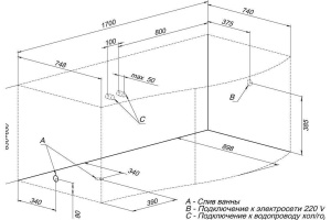 Акриловая ванна Aquanet Borneo 169.8x89.8 см (00203910) - 2