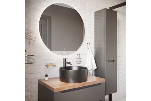 Мебель для ванной STWORKI Берген 80 серая с темной столешницей, раковина BOCCHI Vessel черная - 3