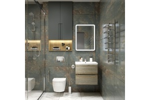 TECHNO База под раковину подвесная с двумя выкатными ящиками, Дуб мелфорд AM-Techno-600-2C-SO-LW823