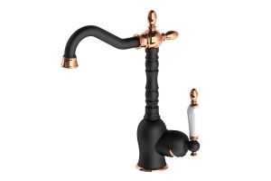 Смеситель для раковины GPD Retro черный матовый - розовое золото