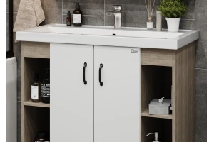 Тумба под раковину Onika Тимбер 100 белый матовый - светлое дерево - 3