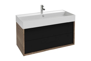 EB1585-E52-S14 тумба под раковину VIVIENNE с 2 ящиками /100/ (дуб табак/черный сатин)