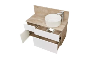 Тумба с раковиной Mila 35 и столешницей Aquaton Мишель 100 белый-светлое дерево - 3