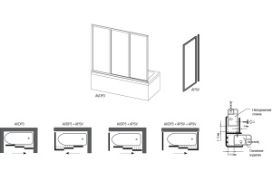 Шторка на ванну Ravak AVDP3-180 Transparent, профиль белый - 3