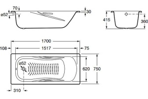 Стальная ванна Roca Princess-N 170x75 - 2