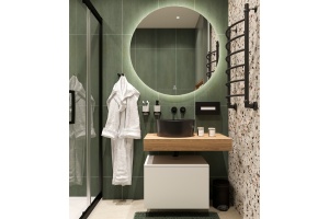 Столешница STWORKI Ольборг 80 дуб французский, без отверстий, с тумбой 60, с раковиной BOCCHI Vessel черной - 2