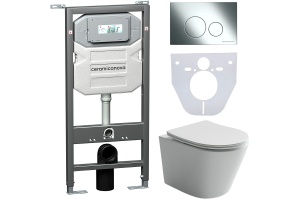 Комплект унитаза с инсталляцией Ceramica Nova Balearica белый с сиденьем микролифт и кнопкой хром глянцевый