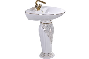 Раковина напольная Ceramalux Classic белый, золото (J-766)