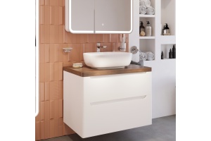 Мебель для ванной STWORKI Берген 80 белая с темной столешницей, раковина Moduo 50 Square - 3