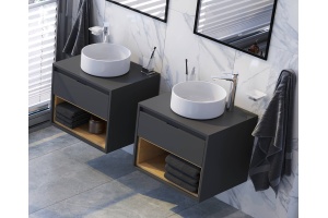 Тумба под накладную раковину Excellent Tuto 60 серый - светлое дерево  - 3