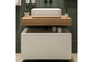 Столешница STWORKI Ольборг 80 дуб французский, без отверстий, с тумбой 80, с раковиной STWORKI Soul 1 белой