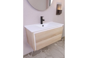 Тумба под раковину Sanvit Линк 80 светлое дерево - белый глянец - 2