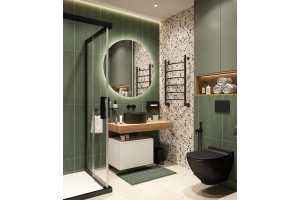 Столешница STWORKI Ольборг 100 дуб французский, без отверстий, с тумбой 60, с раковиной BOCCHI Vessel черной - 3