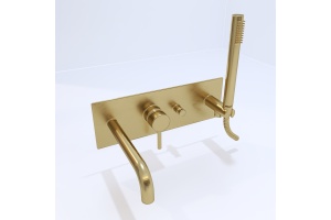 Смеситель Paffoni Light LIG001HGSP С ВНУТРЕННЕЙ ЧАСТЬЮ, для ванны с душем, золото медовое брашированное - 2