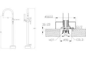 Смеситель для ванны с душем Boheme Uno 469-NB напольный - 2
