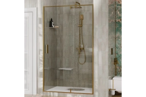 Душевая дверь в нишу Wasserkraft Aisch 100х200 профиль золото стекло прозрачное - 2