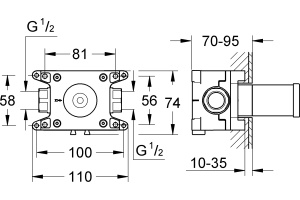 Шланговое подключение Grohe Grohtherm F 35034000 скрытая часть - 2