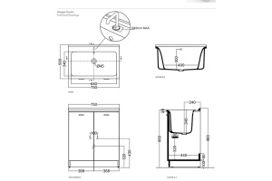 Kerasan Aquadom Раковина 75х50см с 1 отв. выбитым под смеситель (запчасть для комплекта для постирочной 9164), без сифона 7535 , цвет белый - 2