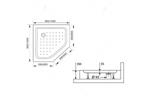 Душевой поддон  90*90 RGW LUX/TN-TR /Трапеция Ø90  (для PA-86) - 2