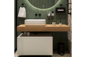 Мебель для ванной STWORKI Ольборг 120 столешница дуб французский, без отверстий, с тумбой 80, с раковиной STWORKI Soul 1 белой - 3