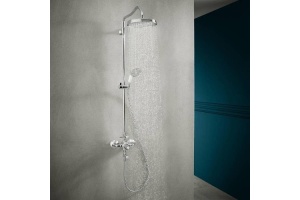 AX Montreux Душевая стойка с термостатом, верхним душем Ø240мм, 1jet, шлангом, ручным душем, цвет: хром