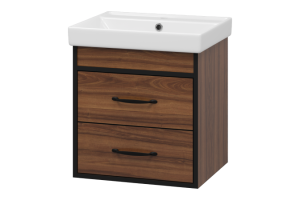 Тумба с раковиной Misty Кедр 50 темное дерево - черная