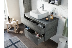 Мебель для ванной STWORKI Карлстад 90 дуб рошелье, роверелла, в стиле лофт, серая, под дерево, российская - 3