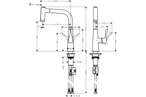 HG 14 834 000 Metris Смеситель для кухни 221 мм, выдвижной излив - 2