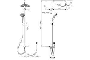 A6943AA душевая система IDEALRAIN ECO EVO для установки с настенным смесителем, лейка Ø110 мм - 2