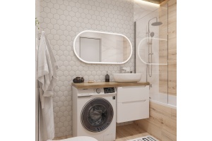 Мебель для ванной STWORKI Берген 60 белая со светлой столешницей 122, раковина Moduo 50 Square, L - 2