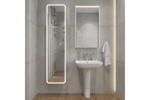 Комплект раковина с пьедесталом  Раковина STWORKI Дублин 50 + Зеркало-шкаф STWORKI Дублин 50 с подсветкой, навесное, белое, прямоугольное + Сифон для